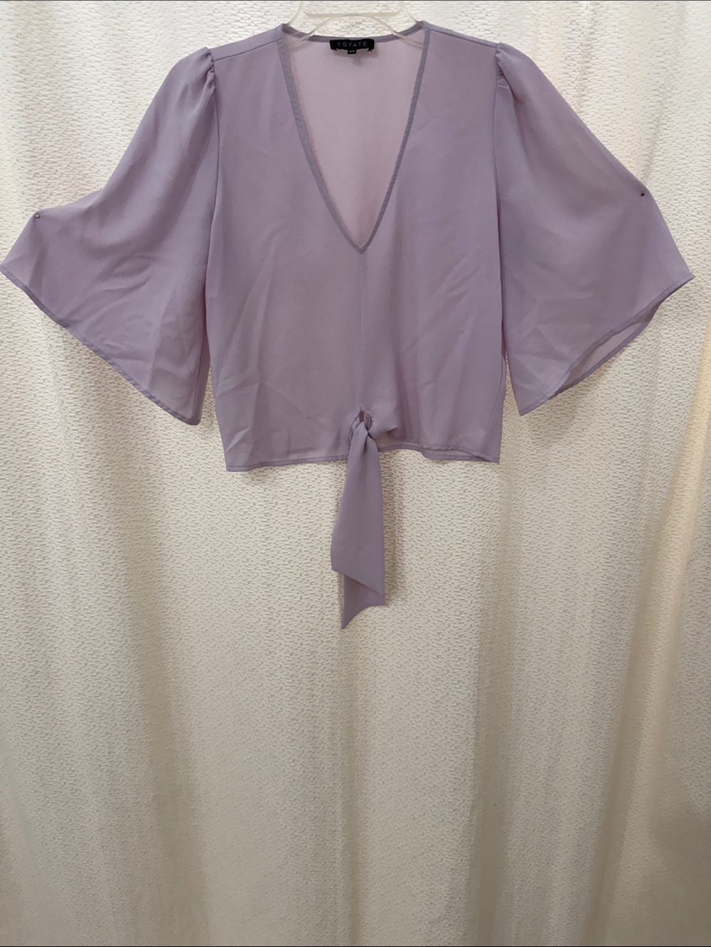 1. State Lavender Tie-Front V-Neck Chiffon-Feel Blouse